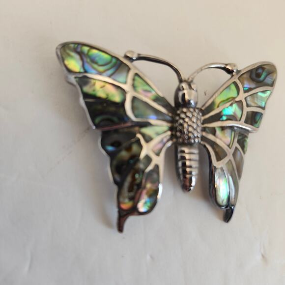 Alpaca Mexico Abalone Shell Butterfly Vintage Brooch/Pin Silver - Picture 5 of 7